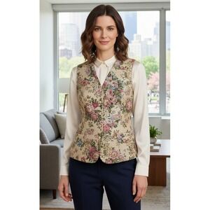 Talbots Petites Floral Sleeveless Button Up Top Women's 8 Linen Vacation Resort